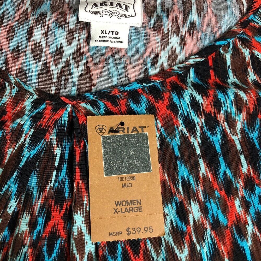 Ariat Top Womens XL Aztec Western Chevron Southwestern 3/4 Sleeve Blouse NWT - Picture 7 of 15